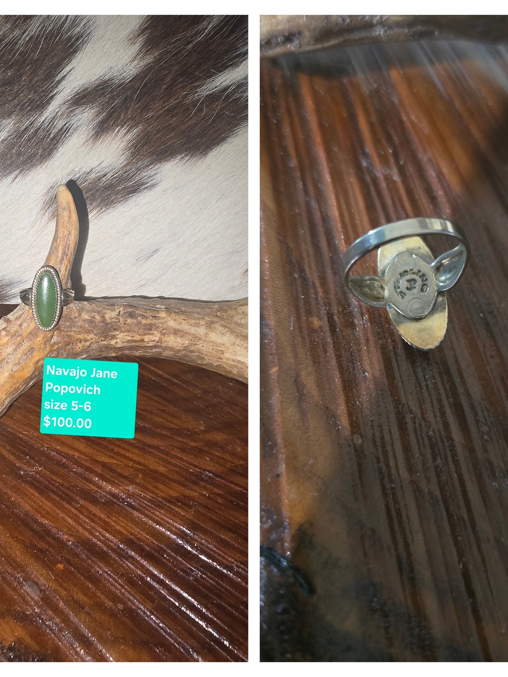Navajo Green Oval Stone Sterling Ring